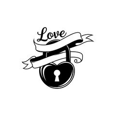 Black Heart Shaped Lock with Ribbon Love.