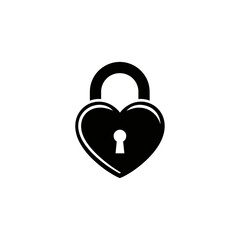 Black Heart Shaped Padlock Icon Graphic.