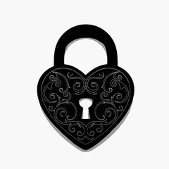 Black Heart Shaped Padlock with Ornate Details.