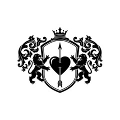 Black Heart Shield Crest with Lions.