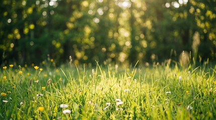 Golden Meadow: Captured the golden sunlight filtering through the vibrant green grass of a sun-dappled meadow, creating a serene and idyllic landscape.