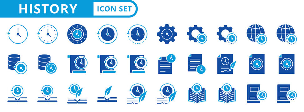 history icon pack flat style illustration collection for time management and education