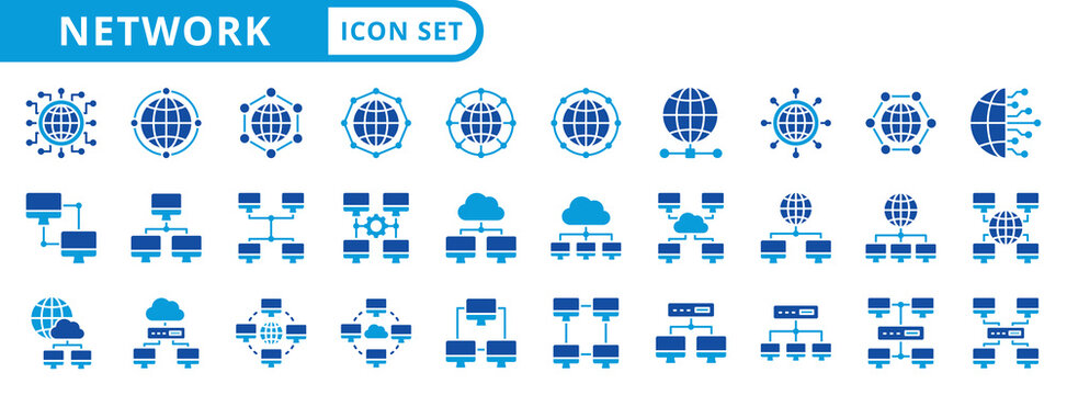 network icon pack flat style illustration collection for internet system