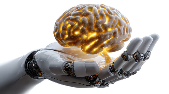 The Dawn of Artificial Thought: A robot hand cradles a luminous brain, symbolizing the exciting intersection of technology and human intelligence.