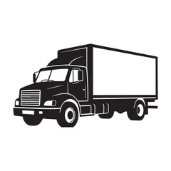 cargo truck silhouette black and white vector art