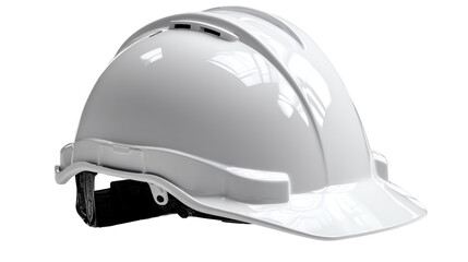 Fototapeta premium Protective Helmet: A close-up shot of a pristine white safety helmet, showcasing its sturdy design and essential function in safeguarding workers.