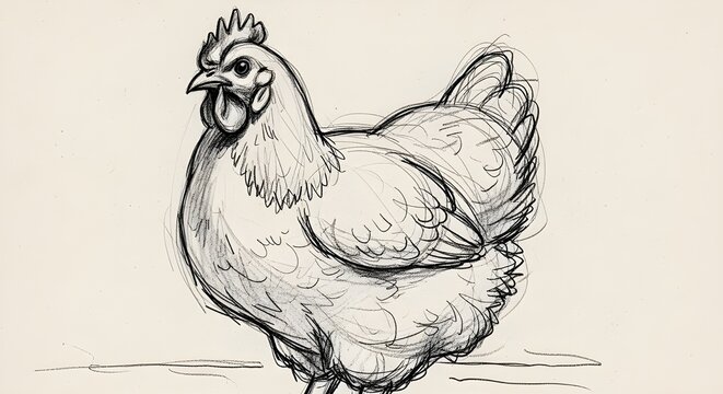 Ilustrasi Sketsa Ayam Betina Gaya Ukiran Vintage