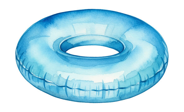 Bright blue inflatable swimming ring object depicted in watercolor art style isolated on white background