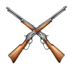Two Vintage Lever Action Rifles Crossed Illustration Western Theme Hunting Firearms Isolated White Background