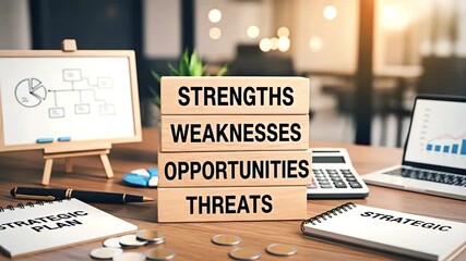 SWOT analysis concept on the desk for a business concept of strategic plan.