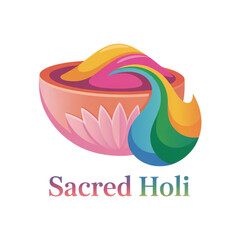 Vibrant holi colors flowing from a lotus-inspired bowl, symbolizing sacred celebrations and joy Vector, illustration