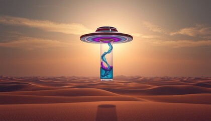 UFO Hovering Over Desert Landscape