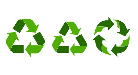 Obraz premium Set of three green recycling symbols representing environmental sustainability and eco-friendly practices.