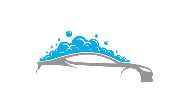 Car Wash Logo with Bubbles - Auto Cleaning Service Icon.