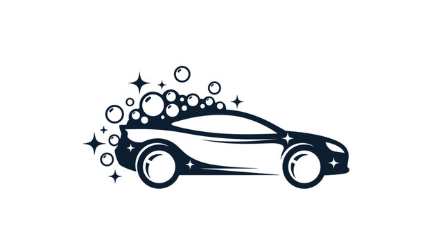 Car Wash Logo with Bubbles and Stars - Clean Auto Service.