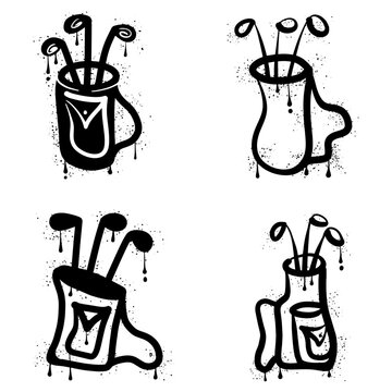 Golf bag graffiti with black spray paint splatter
