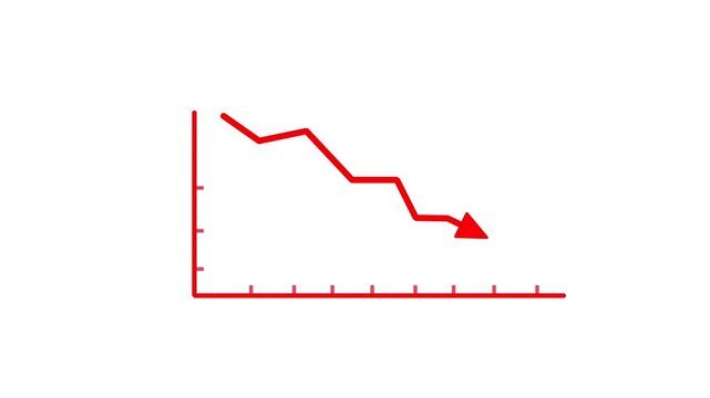 Down arrow business graph chart animation.  Loss business graph icon animation.  Going down graph chart animation.  Decreasing business graph concept.