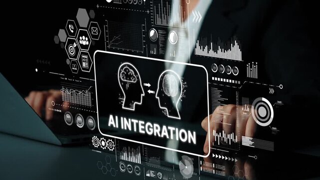 Professional Hands Engaged in Digital AI Integration Concept with Technology Graphics and Data Analytics Visualization. Asymptotic smart data analytic.