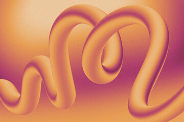 Thick tubular ribbon is twisting across 3D render gradient backdrop, showing loops and grain