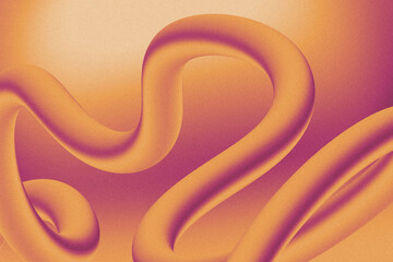 Large sinuous tubular ribbon is curving across 3D render gradient canvas, showing grain texture