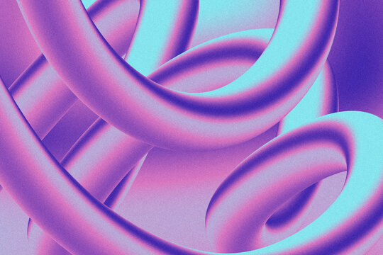 Interlocking torus loops are weaving on abstract 3D canvas with neon magenta violet cyan gradients
