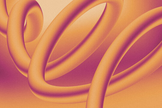 Intertwined tubular rings are weaving in 3D render, showing orange-magenta gradient, soft shadows