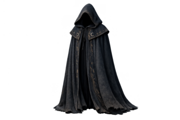 Dark hooded cloak presenting mystery and magic, a mystical fantasy garment for sorcerers and unknown figures