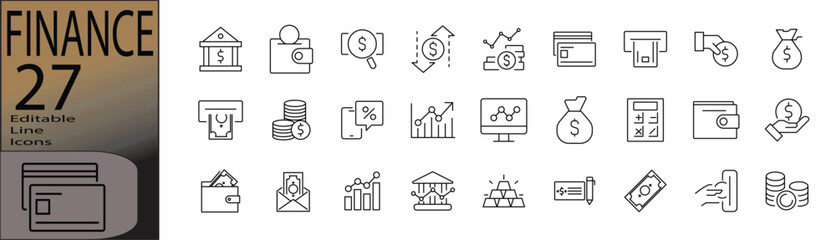 Finance ine editable icon set. Editable stroke. Vector illustration.