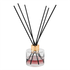 Obraz premium Black incense sticks in a transparent bottle isolated on white background