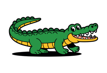 Obraz premium A cartoon alligator with a big smile and sharp teeth is standing on a white background