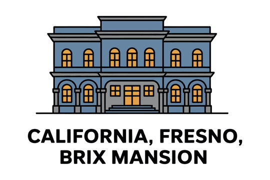 An illustration of the historic Brix Mansion located in Fresno, California.