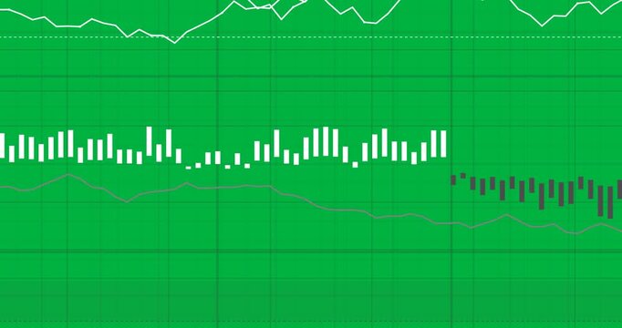 Data feed arriving market chart animating on transparent bg histogram shifting lines showing trends