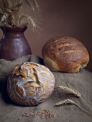  Close up photo of whole artisan bread.
