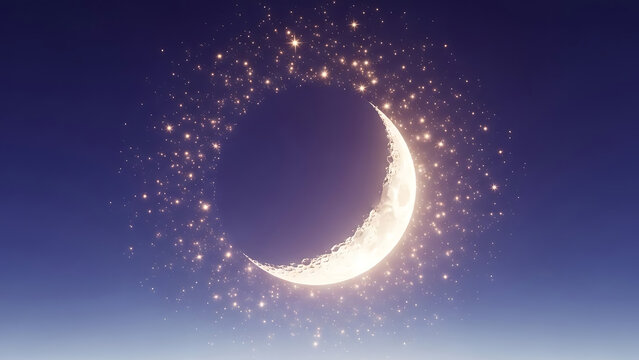 Magical Crescent Moon Surrounded by Sparkling Stars in a Dreamy Night Sky