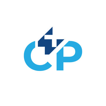 this is a flat logo design that depicts an initial letter CP with a plus sign in blue color combination on a white background