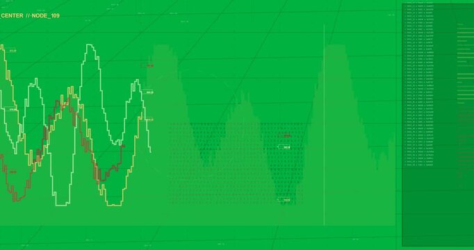 Frame1 opening, red trace falling, white trace rising across yellow chart view panning showing tags