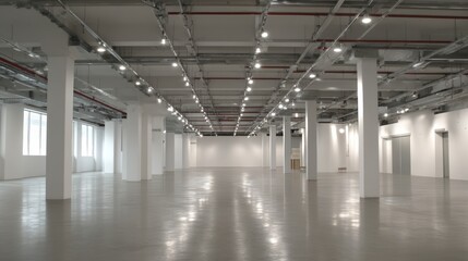 Empty Exhibition Hall with Neutral Lighting Ideal for Events and Displays