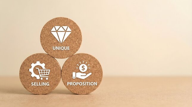 Unique selling proposition concept with cork tokens