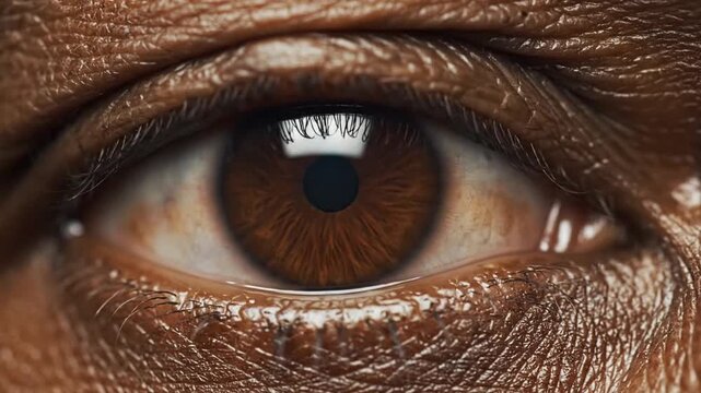 Close-up of a human eye with brown iris