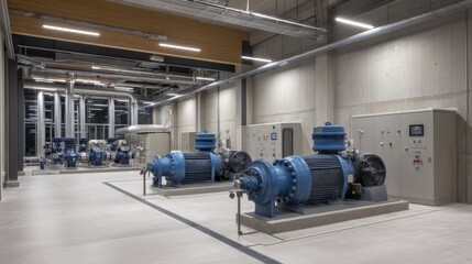 Modern Control Room for Irrigation Pump System with Empty Space and Machinery