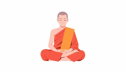 An illustration of a serene Buddhist monk meditating peacefully in traditional orange robes.