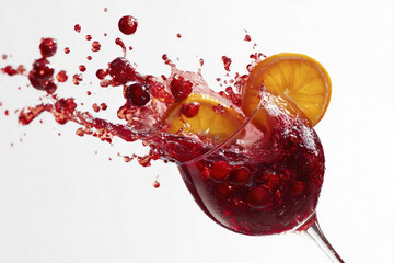 Dynamic Spanish Sangria Splash with Cranberries and Orange Slice