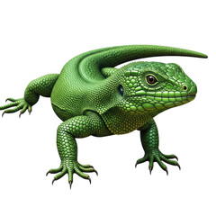 Obraz premium Green lizard, detailed illustration isolated on transparent background isolated on transparent background, isolated on white background