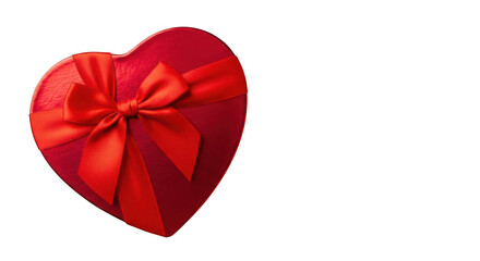 Red heart-shaped box with bow, isolated on transparent background isolated on transparent background, isolated on white background