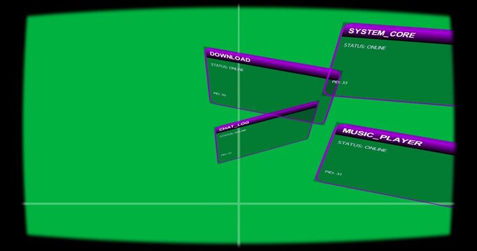 On activation UI cluster shifting right and rotating, highlighting system status on transparent bg