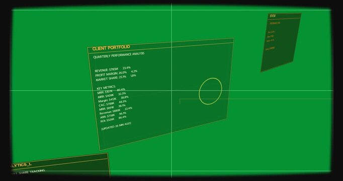 Crosshair showing CLIENT PORTFOLIO sliding rotating transparent canvas reticle fixing showing data