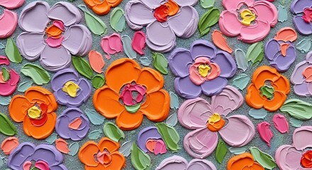 Colorful Impasto Flowers Oil painting texture Background Pattern