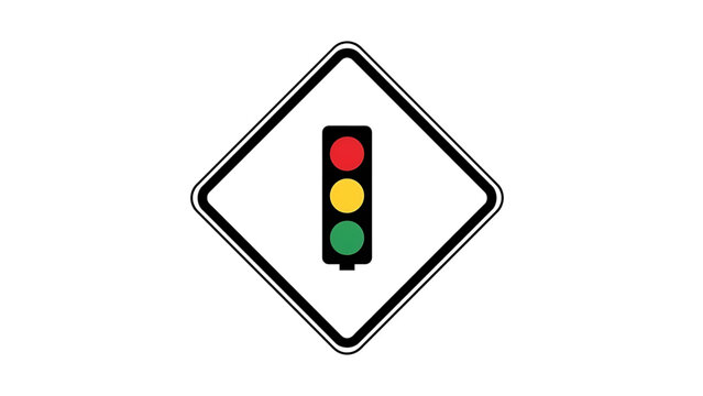 Diamond-shaped traffic light ahead warning sign illustration for road safety and urban navigation awareness, indicating upcoming signalized intersection