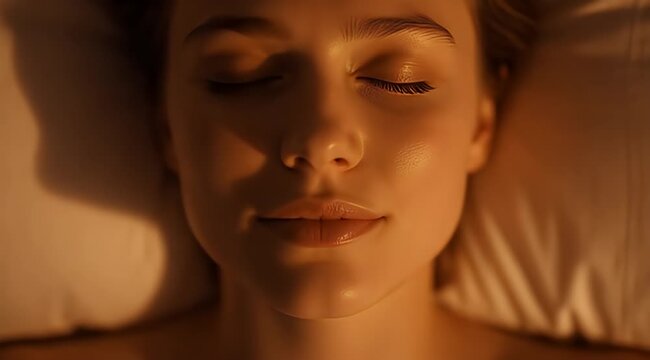 Woman Relaxing with Eyes Closed Serene Expression.