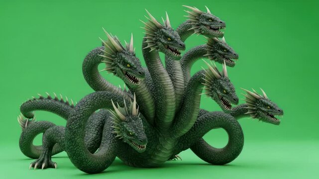 Green Screen Multi-Headed Dragon Creature